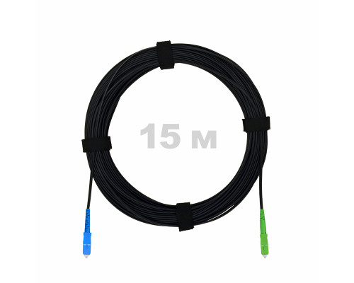 Патч-корд оптический FTTH с выносным силовым элементом, диэлектрик FRP, G.657 LSZH SC/APC-SC/UPC, черный 15 м