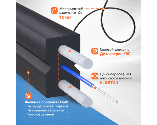 Патч-корд оптический FTTH диэлектрик FRP, G.657 LSZH 2SC/APC, черный 80 м