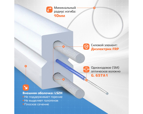 Патч-корд оптический FTTH диэлектрик FRP, G.657 LSZH 2SC/UPC, белый 100 м