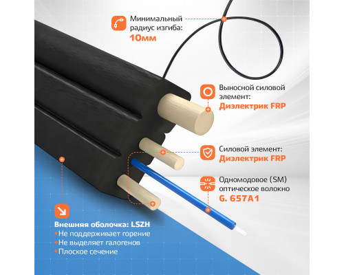 Патч-корд оптический FTTH с выносным силовым элементом, диэлектрик FRP, G.657 LSZH 2SC/APC, черный 35 м