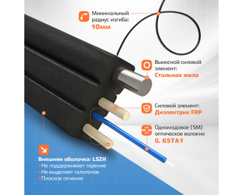 Патч-корд оптический FTTH комбинированный, диэлектрик FRP, G.657 LSZH 2SC/UPC, черный 15 м