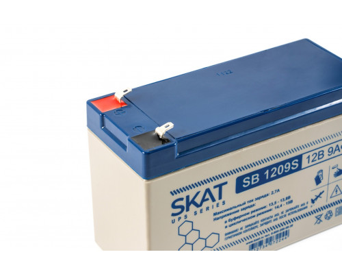 SKAT SB 1209S АКБ свинцово-кислотная тип AGM 12V 9Ач Iзар. 2,6 А, ножевые клеммы