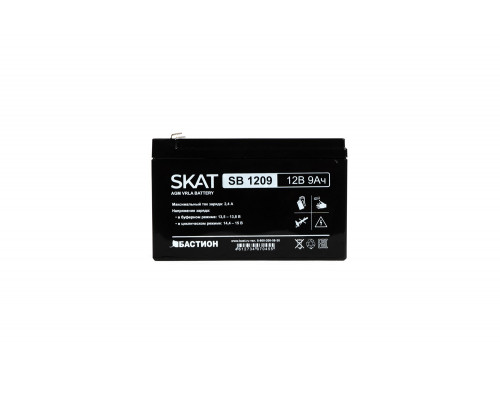 SKAT SB 1209 АКБ свинцово-кислотная тип AGM 12V 9Ач Iзар. 2,7 А, ножевые клеммы