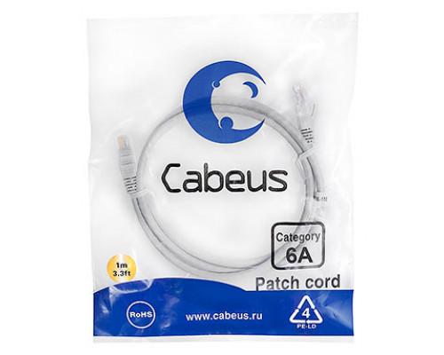 Патч-корд Cabeus PC-UTP-RJ45-Cat.6a-1m-LSZH Кат.6а 1 м серый