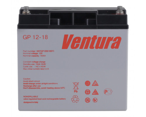 Аккумулятор для ИБП Ventura GP, 167х181х77 мм (ВхШхГ),  Необслуживаемый свинцово-кислотный,  12V/18 Ач, цвет: серый, (GP 12-18)
