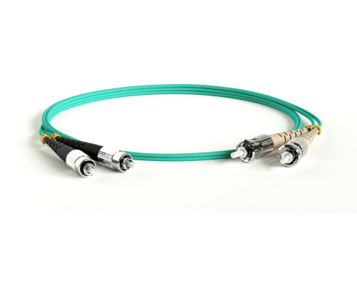 Комм. шнур оптический Hyperline, Duplex FC/ST, OM3 50/125, LSZH, 2м, Ø 2мм, серый хвостовик, цвет: голубой