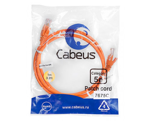 Патч-корд Cabeus PC-UTP-RJ45-Cat.5e-1m-OR-LSZH Кат.5е 1 м оранжевый