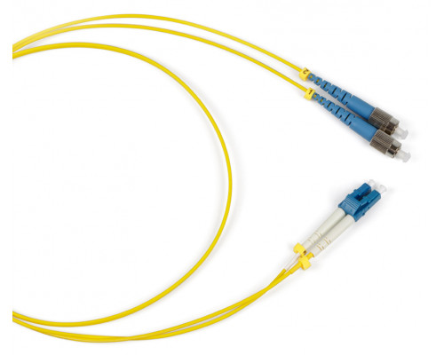 Комм. шнур оптический Hyperline, Duplex FC/LC (UPC), OS2 9/125, LSZH, 1м, Ø 2мм, синий хвостовик, цвет: жёлтый