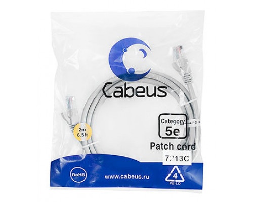 Патч-корд Cabeus PC-UTP-RJ45-Cat.5e-2m Кат.5е 2 м серый