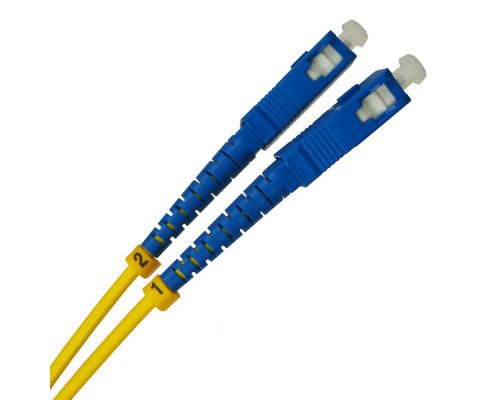 Комм. шнур оптический BNH Tight Buffer, Duplex SC/LC (UPC/UPC), OS2 9/125, LSZH, 1м, Ø 3мм, синий хвостовик, цвет: жёлтый