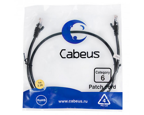 Патч-корд Cabeus PC-UTP-RJ45-Cat.6-1m-BK Кат.6 1 м черный