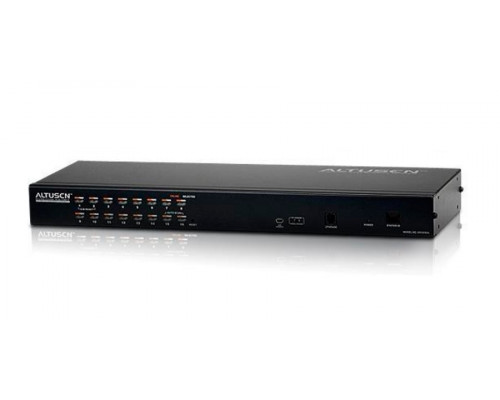 Переключатель KVM Aten, Altusen, портов: 16, 440х161х437 мм (ВхШхГ), KVM over IP: есть, USB, RS232, RJ45, PS/2, цвет: чёрный