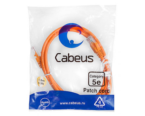 Патч-корд Cabeus PC-UTP-RJ45-Cat.5e-1.5m-OR-LSZH Кат.5е 1.5 м оранжевый