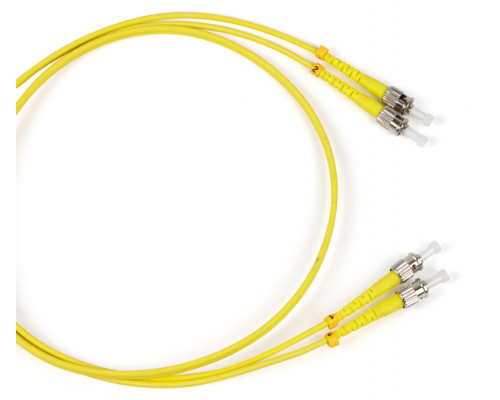 Комм. шнур оптический Hyperline, Duplex ST/ST (UPC), OS2 9/125, LSZH, 1м, Ø 2мм, синий хвостовик, цвет: жёлтый