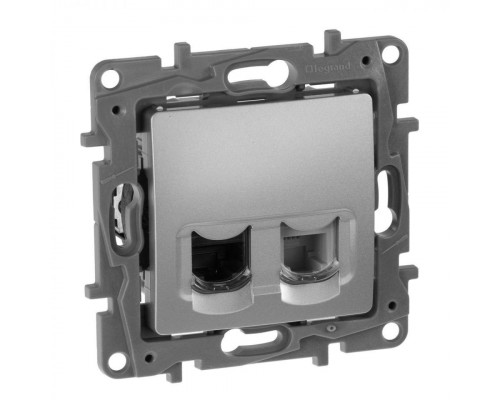 Розетка информационная Legrand Etika, 2x RJ45, кат. 5, RJ45, цвет: алюминий, (LEG.672455)