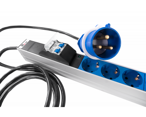 Верт блок розеток Rem-32, 1 фаза 32A, 2 авт, инд, 20 S, 1420 мм, вх IEC 309, шнур 3 м