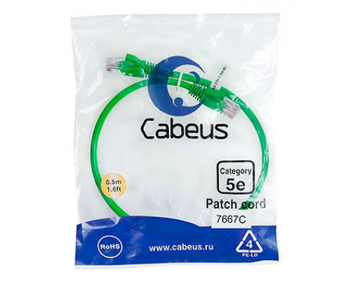 Патч-корд Cabeus PC-UTP-RJ45-Cat.5e-0.5m-GN-LSZH Кат.5е 0.5 м зеленый