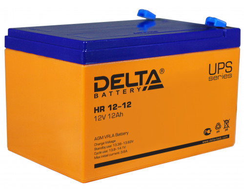 Аккумулятор для ИБП Delta Battery HR, 101х98х151 мм (ВхШхГ),  Необслуживаемый свинцово-кислотный,  12V/12 Ач, цвет: оранжевый, (HR 12-12)