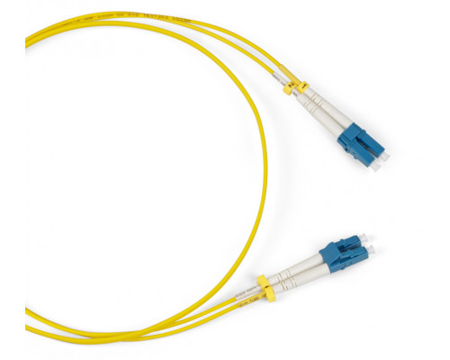 Комм. шнур оптический Hyperline, Duplex LC/LC (UPC), OS2 9/125, LSZH, 50м, Ø 2мм, синий хвостовик, цвет: жёлтый