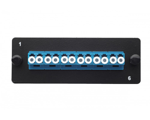 Планка Eurolan Q-SLOT, OS2 9/125, 6 х LC, Duplex, для слотовых панелей, цвет адаптеров: синий, монтажные шнуры, КДЗС, цвет: чёрный