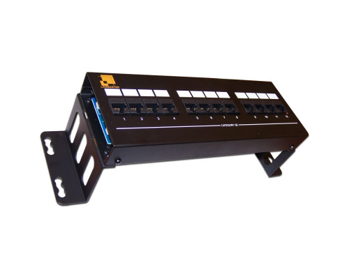 Комм. патч-панель Lanmaster, 19", 2HU, портов: 12 х RJ45, кат. 5е, неэкр., цвет: чёрный, (LAN-PPF12U5E/W)