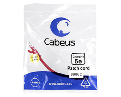 Патч-корд Cabeus PC-UTP-RJ45-Cat.5e-0.15m-RD-LSZH Кат.5е 0.15 м красный