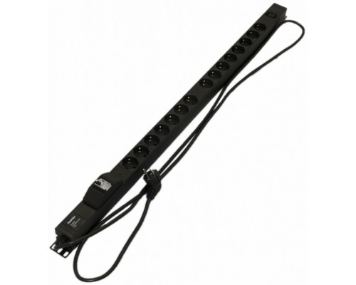 Блок силовых розеток Hyperline SHE-(XX)SH-(X)IEC, IEC 60320 С13 х 3, Shuko х 15, вход Schuko, 19", шнур 2,5 м, 1040х44,4х44,4 мм (ВхШхГ), 16А, выключа