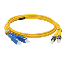 Комм. шнур оптический Lanmaster, Duplex ST/SC (APC), OS2 9/125, LSZH, 1м, синий хвостовик, цвет: жёлтый