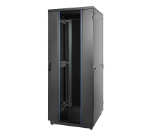 Шкаф телекоммуникационный напольный Eurolan S3000, IP20, 33U, 1625х800х800 мм (ВхШхГ), дверь: стекло, боковая панель: сплошная, разборный, цвет: чёрны