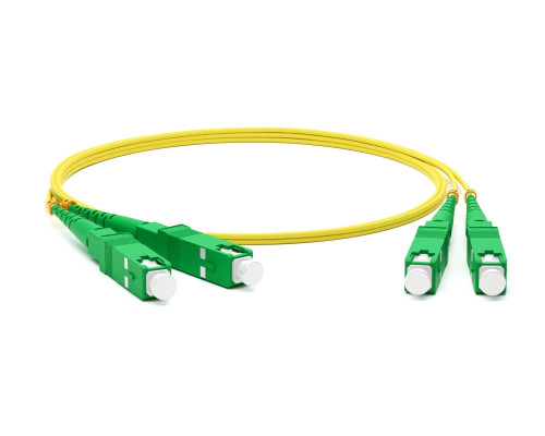 Комм. шнур оптический Hyperline, Duplex SC/SC (APC), OS2 9/125, LSZH, 1м, Ø 2мм, зелёный хвостовик, цвет: жёлтый
