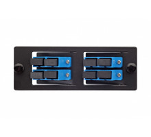 Планка Eurolan Q-SLOT, OS2 9/125, 4 х SC, Duplex, предустановлено 4, для слотовых панелей, цвет адаптеров: синий, наклонные, цвет: чёрный