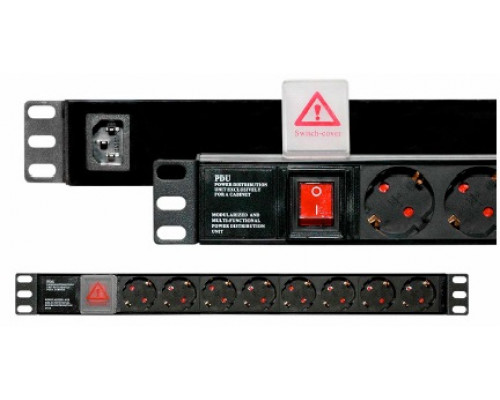Блок силовых розеток Eurolan, Shuko х 7, вход IEC 320 C14, 44х440х50 мм (ВхШхГ), 16А, выключатель, чёрный, без шнура