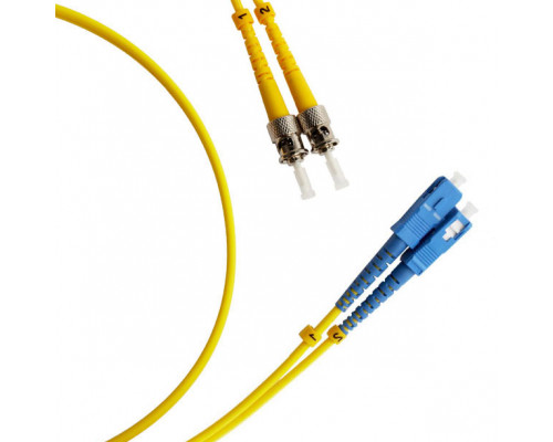 Комм. шнур оптический Hyperline, Duplex SC/ST (UPC/UPC), OS2 9/125, LSZH, 25м, Ø 2мм, синий хвостовик, цвет: жёлтый