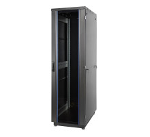 Шкаф телекоммуникационный напольный Eurolan S3000, IP20, 42U, 2030х600х800 мм (ВхШхГ), дверь: стекло, боковая панель: сплошная, разборный, цвет: чёрны
