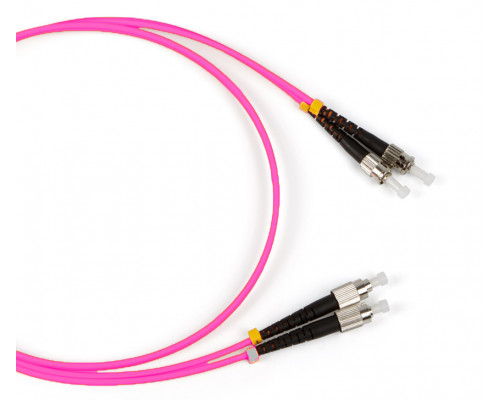 Комм. шнур оптический Hyperline, Duplex FC/ST, OM4 50/125, LSZH, 1м, Ø 2мм, серый хвостовик, цвет: маджента