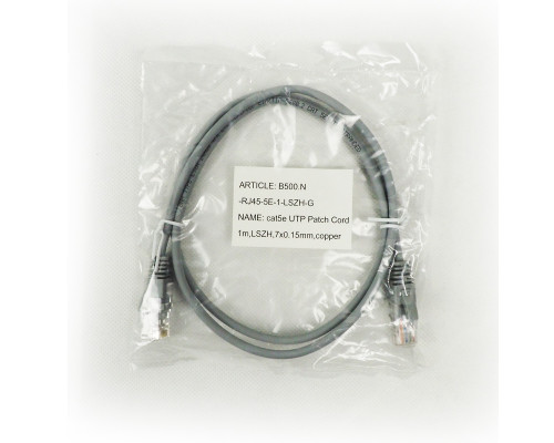 Шнур комм. BNH, кат. 5е, неэкр., U/UTP, RJ45/RJ45, LSZH, AWG24 1м, серый