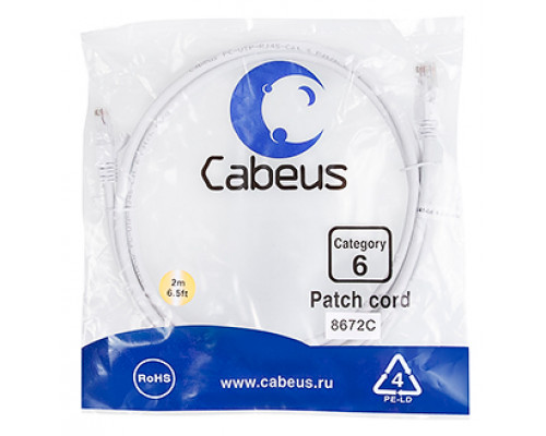 Патч-корд Cabeus PC-UTP-RJ45-Cat.6-2m-WH Кат.6 2 м белый