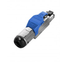 Коннектор Hyperline PLUE-8P8C-S-C6A-SH, RJ45(8p8c), кат. 6A, экр., для одножильного кабеля, цвет: синий, toolless, накручивающийся хвостовик