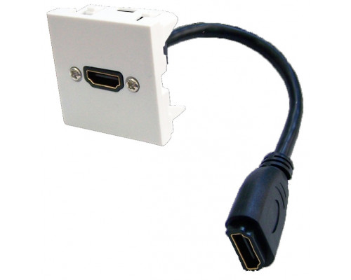 Вставка Lanmaster, 1х HDMI (Type A), 45х45 мм (ВхШ), плоская, с удлинительным кабелем, цвет: белый (LAN-SIP-23HDMI-WH)