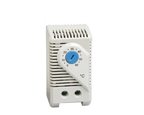 Термостат STEGO KTS 011, 60х33х43 мм (ВхШхГ), на DIN-рейку, для нагревателя, 250V, синий, диапазон настройки 0 до +60 °C