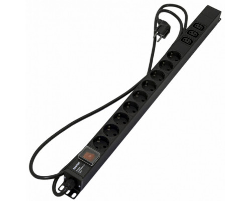 Блок силовых розеток Hyperline SHE-(XX)SH-(X)IEC, IEC 60320 С13 х 3, Shuko х 9, вход Schuko, 19", шнур 2,5 м, 730х44,4х44,4 мм (ВхШхГ), 16А, выключате