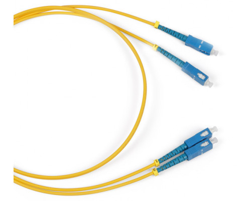 Комм. шнур оптический Hyperline, Duplex SC/SC (UPC), OS2 9/125, LSZH, 50м, Ø 2мм, синий хвостовик, цвет: жёлтый