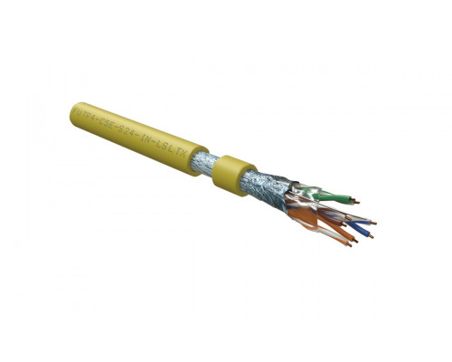 Кабель витая пара Hyperline FUTP4-C5E-S24-IN-LSLTX, Hг(A)-LSLTx, F/UTP, кат. 5е, проводник Ø 0,51мм, 305м, тип прокладки: внутри зданий, цвет: жёлтый