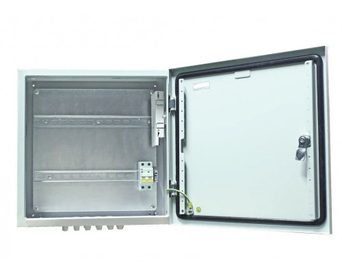 Шкаф уличный всепогодный укомплектованный настенный OSNOVO, IP66, корпус: сталь нержавеющая, 400х400х210 мм (ВхШхГ), цвет: серый