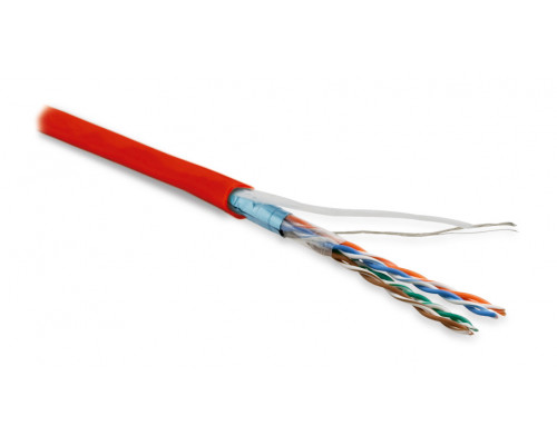 Кабель витая пара Hyperline, LSZH (нг(A)-HF), F/UTP, кат. 5е, проводник Ø 0,48мм, 305м, бухта, тип прокладки: внутри зданий, цвет: красный