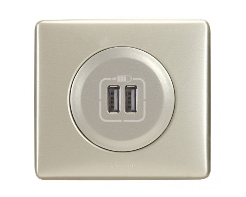 Розетка в сборе Legrand Valena, 2x USB (Type A-B), кат. 6, экр., внутренняя, 51х58 мм (ВхШ), цвет: алюминий, (LEG.770270)