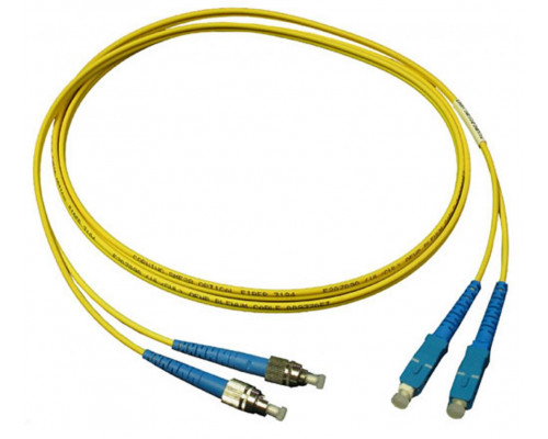 Комм. шнур оптический Hyperline, Duplex SC/FC (UPC), OS2 9/125, LSZH, 50м, Ø 2мм, синий хвостовик, цвет: жёлтый