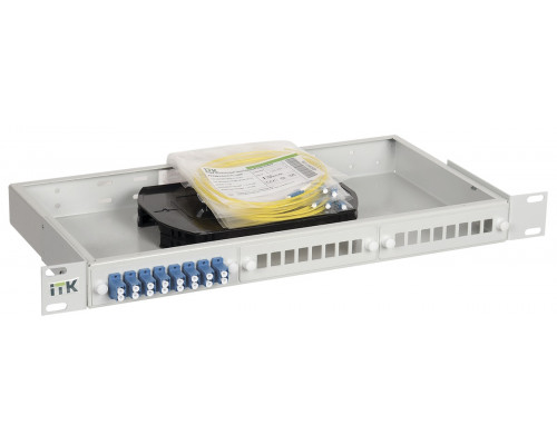 Кросс-панель ITK, 1HU, портов: 24 SC (Duplex) OS2, установлено адаптеров: 8невыдвижная, прямая, цвет: серый