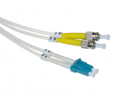 Комм. шнур оптический Hyperline, Duplex ST/LC (UPC), OS2 9/125, LSZH, 5м, Ø 2мм, синий хвостовик, цвет: белый