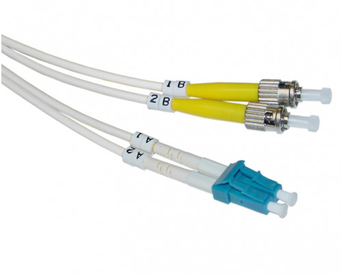 Комм. шнур оптический Hyperline, Duplex ST/LC (UPC), OS2 9/125, LSZH, 5м, Ø 2мм, синий хвостовик, цвет: белый